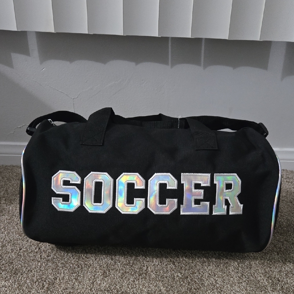 Black‎ Soccer Duffle Bag with Holographic Letters